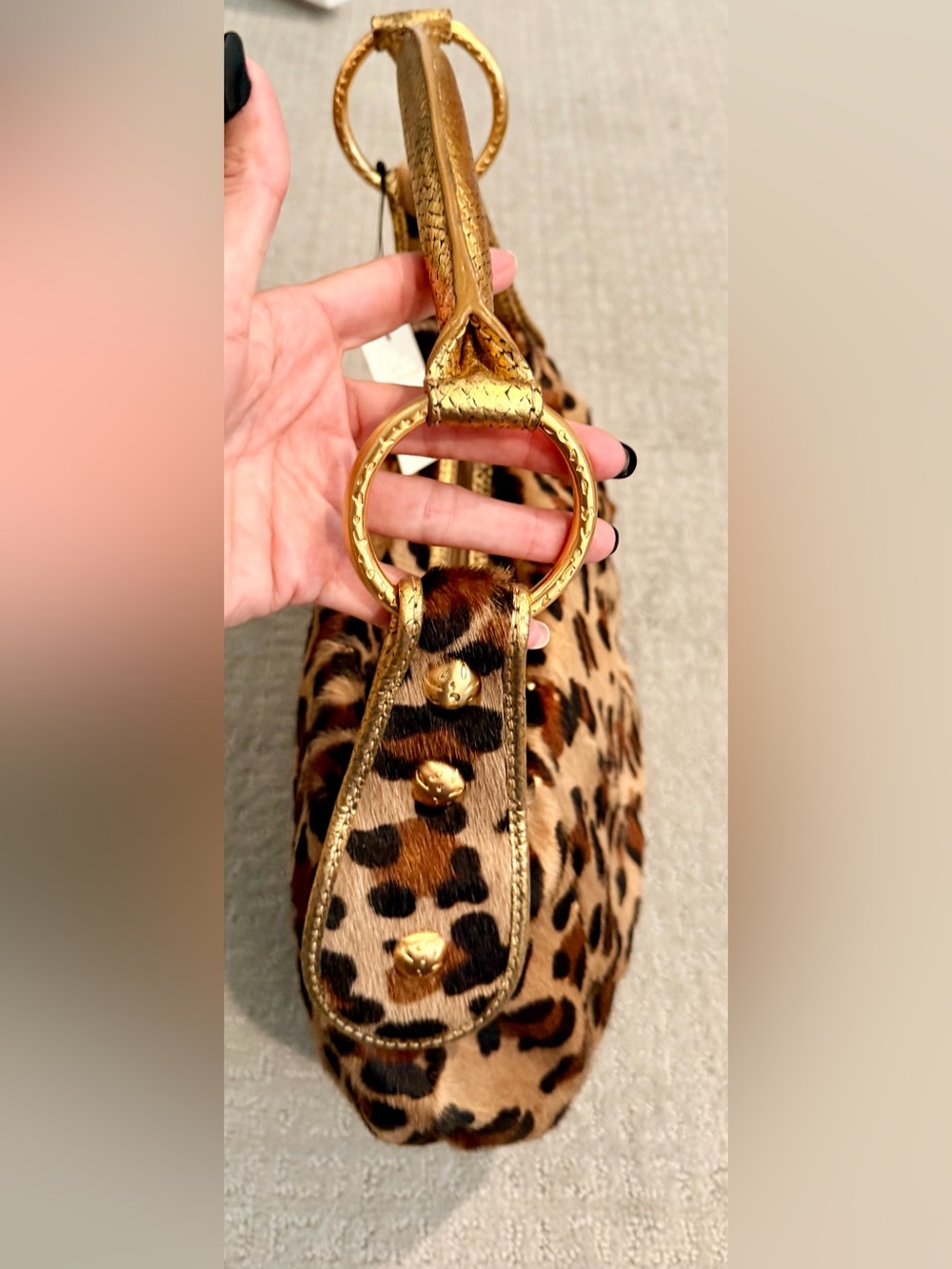 Maxx New York Genuine Calfhair Leopard Print HoboBag Gold Leather Handle NWT Y2K - Picture 17 of 17